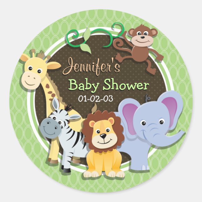 Cute Jungle Baby Shower; Bright Green Ovals Classic Round Sticker (Front)