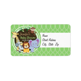 Cute Jungle Baby Shower; Bright Green Ovals Label