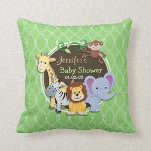 Cute Jungle Baby Shower; Bright Green Ovals Throw Pillow