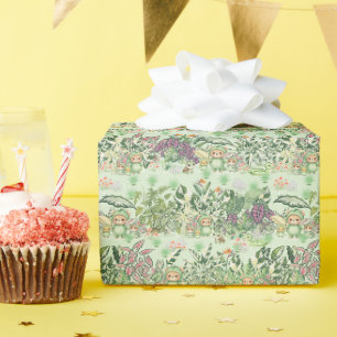 Cute Jungle Bear and Tropical Seamless Pattern Wrapping Paper
