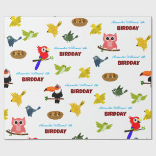 Cute Jungle Bird Birthday Pattern Wrapping Paper
