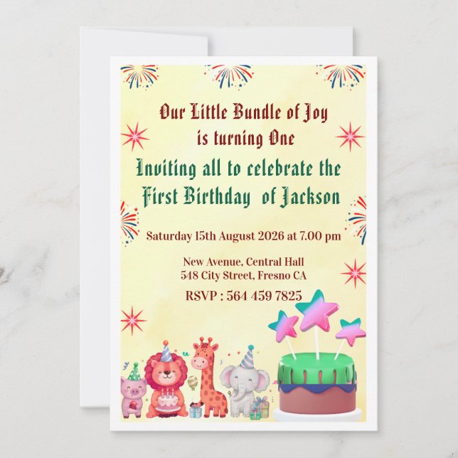 Cute Jungle Birthday Invitations (Front)