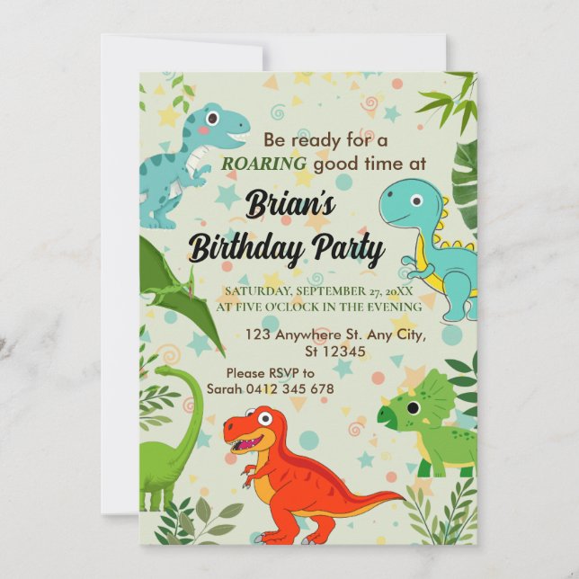 cute jungle dinosaur boy birthday  invitation (Front)