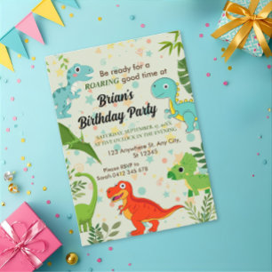 cute jungle dinosaur boy birthday invitation