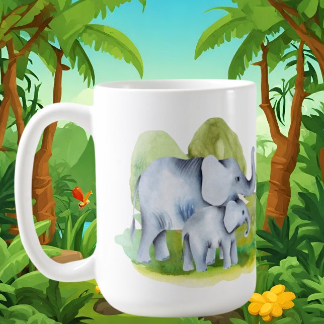cute jungle elephant add monogram coffee mug (Creator Uploaded)