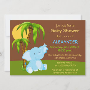Cute Jungle Elephant Boy Baby Shower Invitation