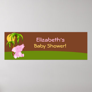 Cute Jungle Elephant Girl Baby Shower Banner Poster