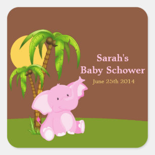 Cute Jungle Elephant Girl Baby Shower Stickers