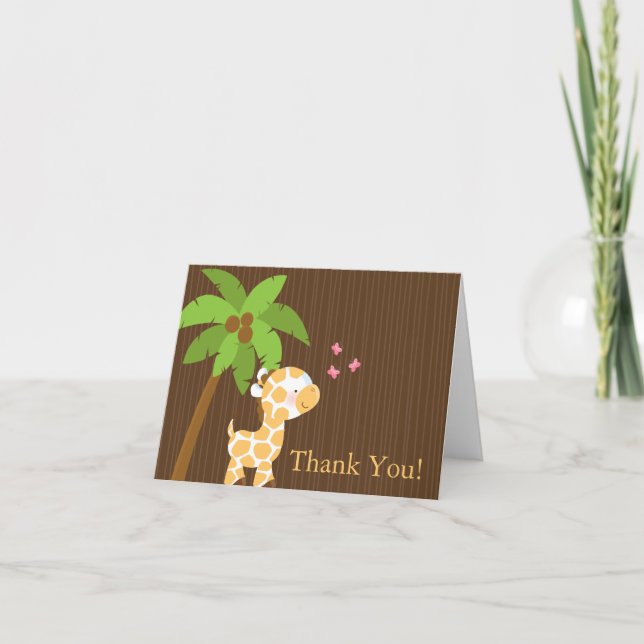 Cute Jungle Giraffe Baby Shower Thank You Card (Front)