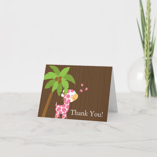 Cute Jungle Giraffe Girl Baby Shower Thank You (Front)