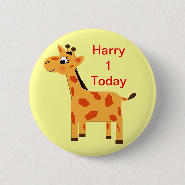Cute Jungle Giraffe Personalized Age Butt 2 Inch Round Button (Front)