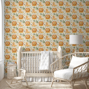 Cute Jungle Lion Baby Nursery Wallpaper
