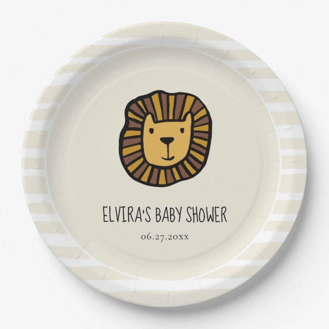 Cute jungle lion Baby shower Paper Plate (Front)