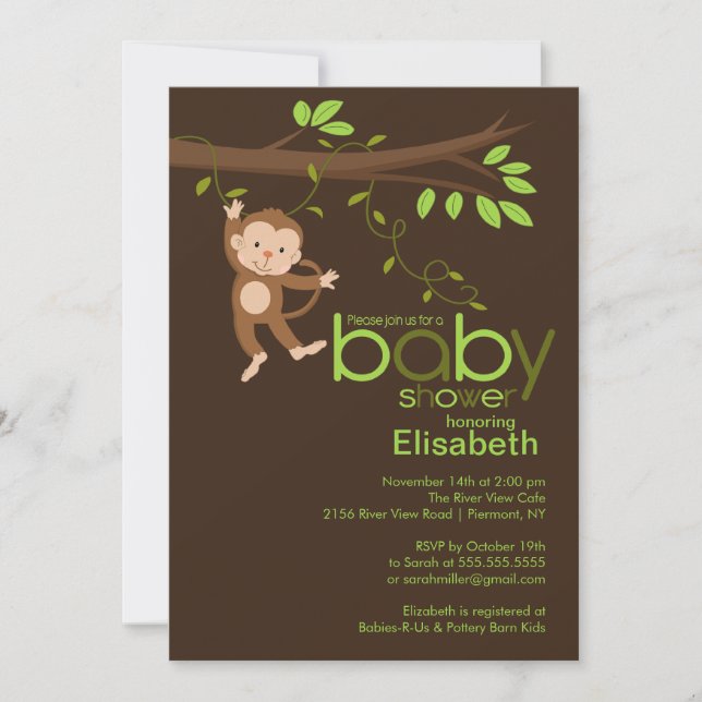 Cute Jungle Monkey Baby Shower Invitations (Front)