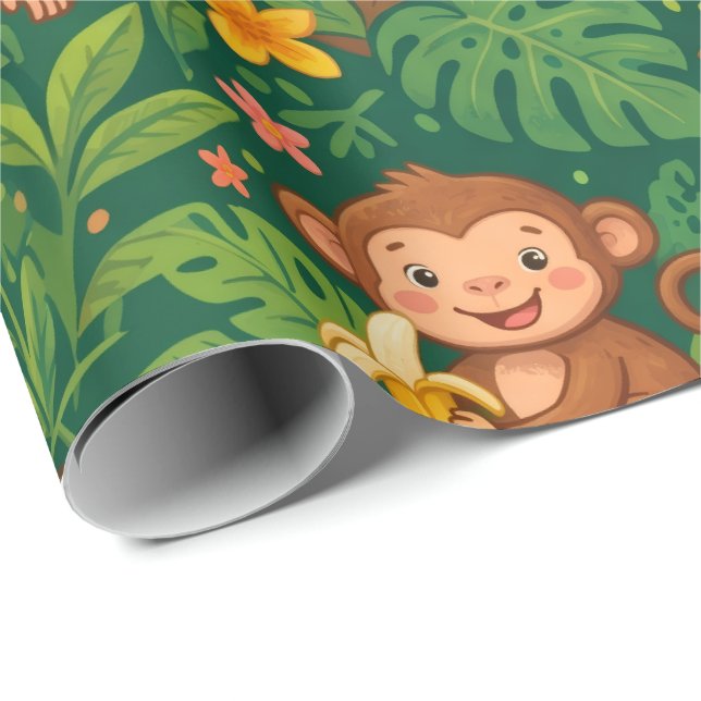 Cute Jungle Monkeys Banana Pattern Wrapping Paper (Roll Corner)