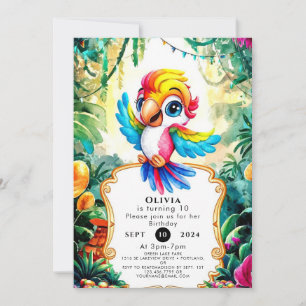 Cute Jungle Parrot Birthday Invitation