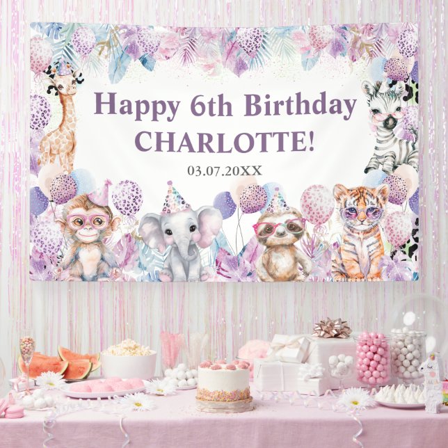 Cute Jungle Party Animals Safari Birthday Backdrop Banner (Party)
