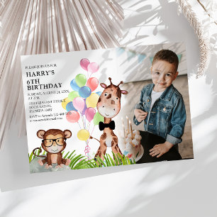 Cute Jungle Photo Anniversaire Fête Invitation