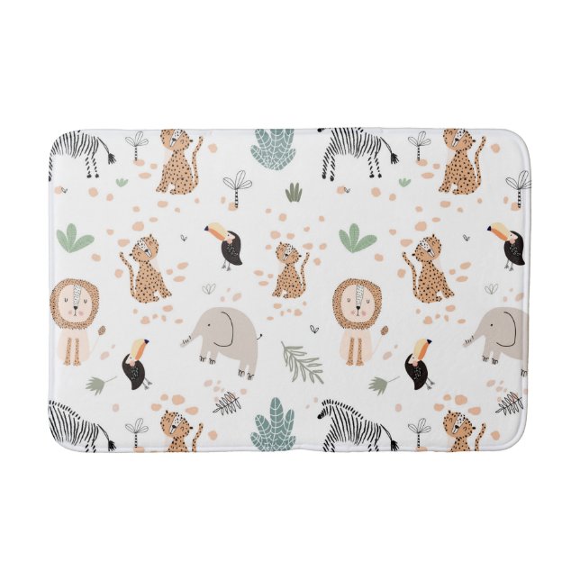 Cute Jungle Rainforest Animals Pattern Bath Mat (Front)