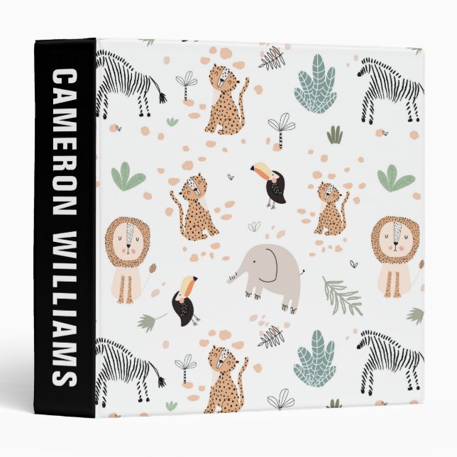 Cute Jungle Rainforest Animals Pattern Binder (Front/Spine)