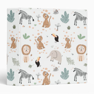 Cute Jungle Rainforest Animals Pattern Binder