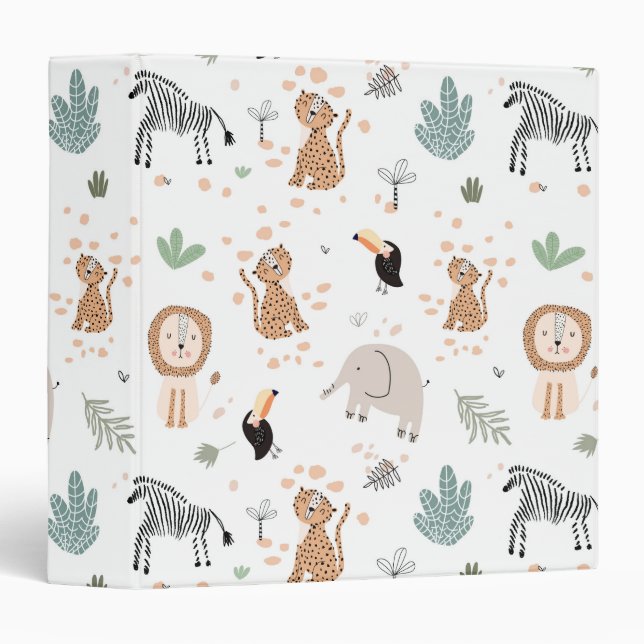 Cute Jungle Rainforest Animals Pattern Binder (Front/Spine)