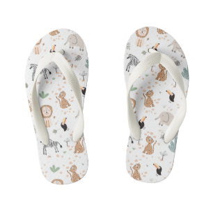 Cute Jungle Rainforest Animals Pattern Kid's Flip Flops