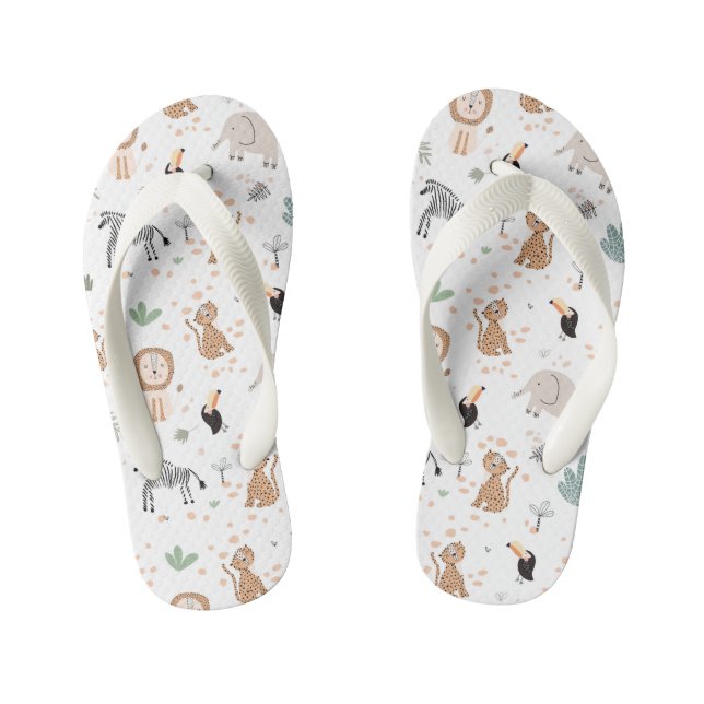 Cute Jungle Rainforest Animals Pattern Kid's Flip Flops (Footbed)