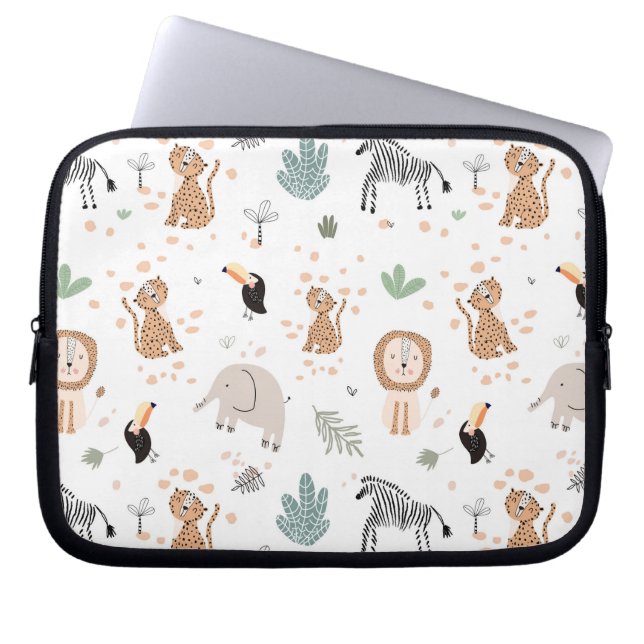 Cute Jungle Rainforest Animals Pattern Laptop Sleeve (Front)