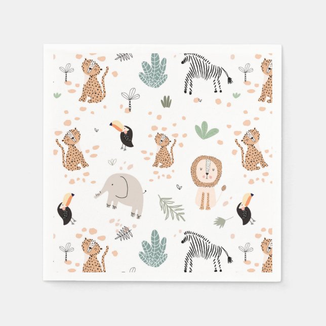Cute Jungle Rainforest Animals Pattern Napkin (Front)