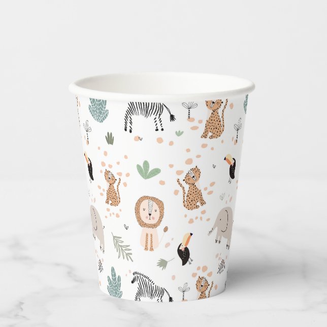 Cute Jungle Rainforest Animals Pattern Paper Cups (Front)