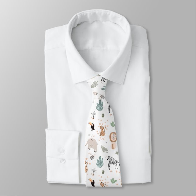 Cute Jungle Rainforest Animals Pattern Tie (Tied)