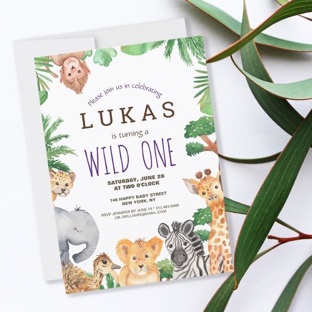 Cute Jungle Safari 1er Invitation anniversaire (Créateur téléchargé)