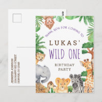 Cute Jungle Safari 1st Birthday Party Thank You