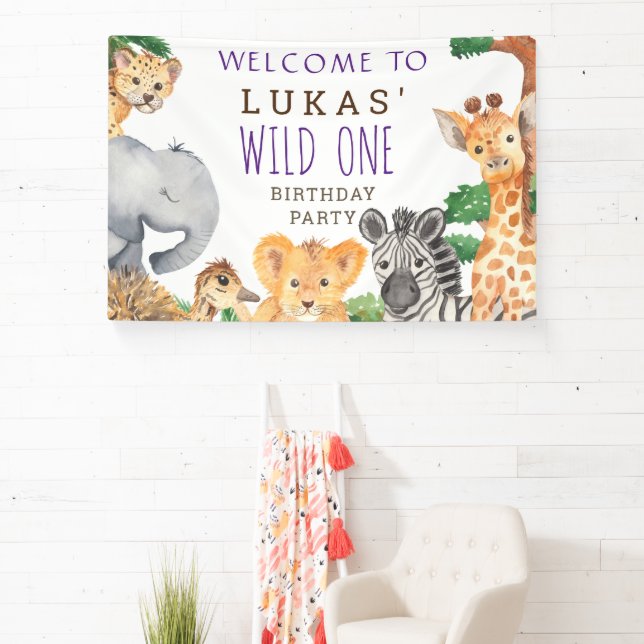 Cute Jungle Safari 1st Birthday Party Welcome Banner (Insitu)