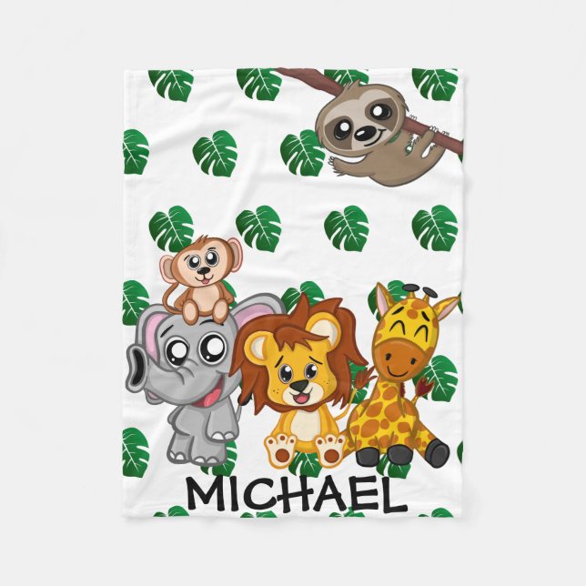 Cute Jungle Safari Animal Toddler Kids Fleece Blanket (Front)