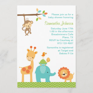 Cute Jungle Safari Animals Baby Shower Invitation