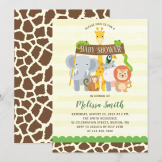 Cute Jungle Safari Animals Baby Shower Invitation