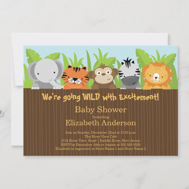 Cute Jungle Safari Animals Baby Shower Invitations (Front)