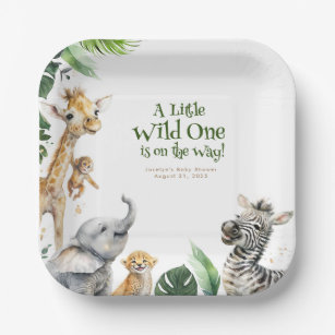 Cute Jungle Safari Animals Baby Shower Paper Plate