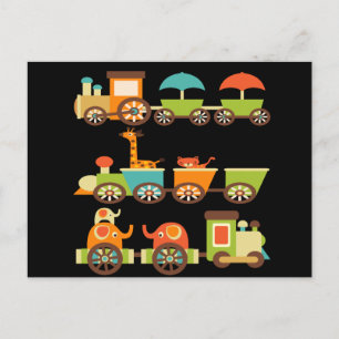 Cute Jungle Safari Animals Train Gifts Kids Baby Postcard