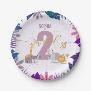 Cute Jungle Safari Animals Two Wild Girl Birthday Paper Plate