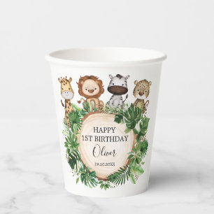 Cute Jungle Safari Animals Wild One 1st Birthday Paper Cups
