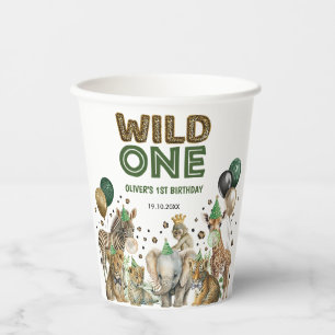 Cute Jungle Safari Animals Wild One 1st Birthday Paper Cups