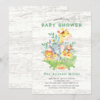Cute Jungle Safari Animaux Bébé Douche Invitations