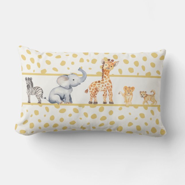 Cute Jungle Safari Baby Animals Lumbar Pillow (Front)