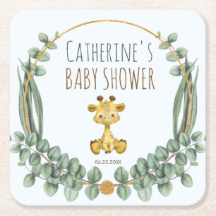 Cute Jungle Safari Giraffe Baby Shower Square Paper Coaster
