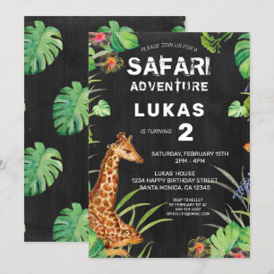Cute Jungle Safari Giraffe Chalkboard Birthday Invitation