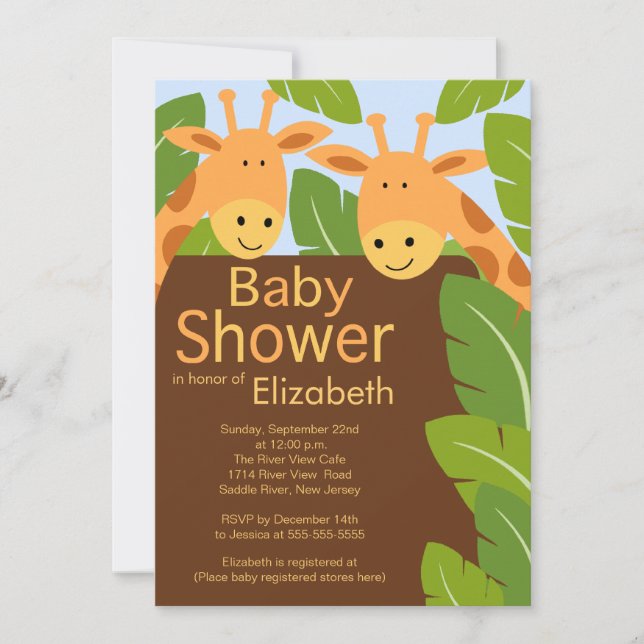 Cute Jungle Safari Giraffe Multiple Baby Shower Invitation (Front)