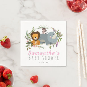Cute Jungle Safari Girl Baby Shower Napkin